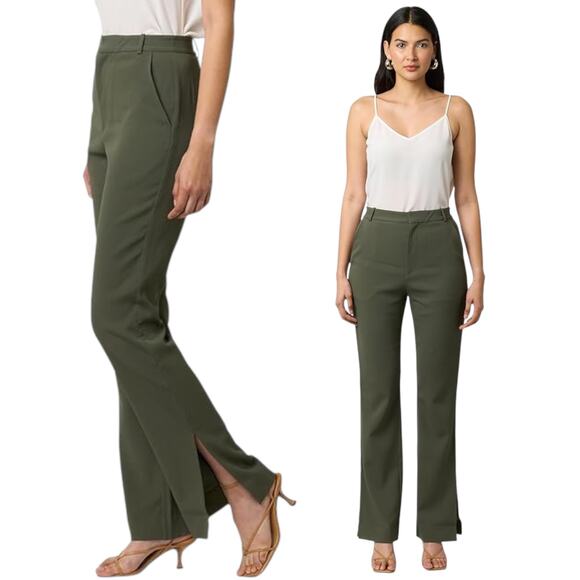 New $325 EQUIPMENT Elowen Pants Straight Leg Side Slit Green Career Office Work - Picture 11 of 11